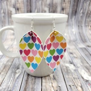 Small hearts Canvas print Faux Leather Earrings!